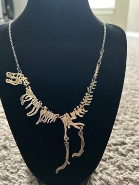 Silver Toned T Rex Moveable Necklace